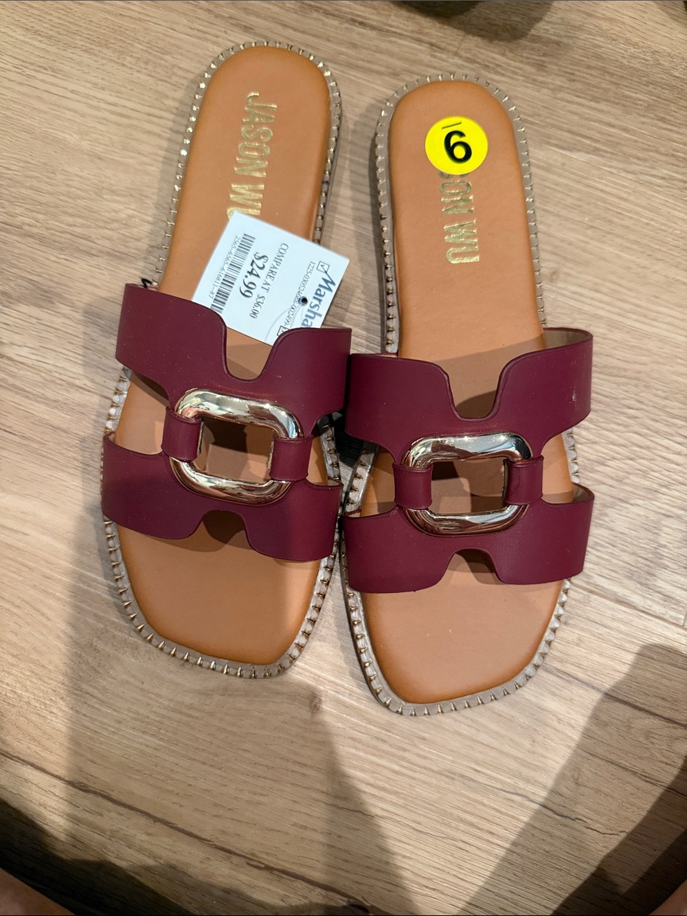 Jason Wu Women's Burgundy Slide Sandals with Gold Buckle